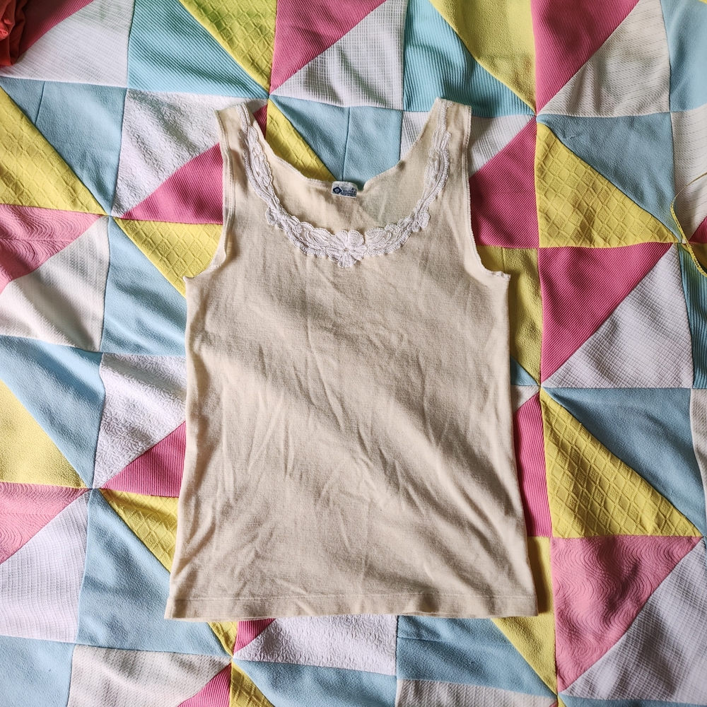 Cream Lace Trim Tank Top